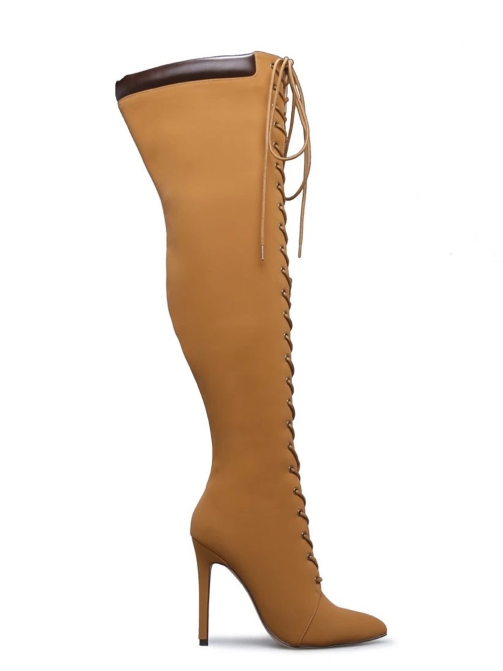 Shoe Dazzle Mustard Lace-Up Over-the-Knee Stiletto Boots
